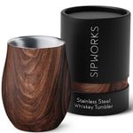 Sipworks Stainless Steel Whiskey Tumbler: Double-Wall Vacuum Insulated Whiskey Nosing Glass, 8-Ounce (Mahogany)