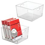 mDesign Plastic Storage Container Bin with Carrying Handles for Home Office, Filing Cabinets, Shelves - Organizer for School Supplies, Pens, Pencils, Notepads, Staplers, Envelopes, 2 Pack - Clear