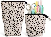 Milktea Cute Standing Pencil Case for Kids, Pop Up Pencil Box Makeup Pouch, Stand UP Bubble Tea Pen Holder Organizer Cosmetics Bag, Kawaii Stationary (Beige Leopard)