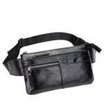 BISON DENIM Leather Waist Pack Fanny Pack Hip Purse Travel Hiking Bum Bag Belt Bag for Men Women, Black-2443, One Size