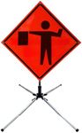 Xpose Safety 48" x 48" (Flagger Symbol) Roll-Up Traffic Sign Kit with Single Spring Aluminum Stand, MUTCD Compliant Class 5 Reflective Temporary Road Work Sign for Construction Zones