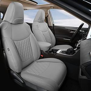 GIANT PANDA Pu Leather Car Seat Covers Full Set Custom Fit for 2019 2020 2021 2022 2023 2024 2025 Toyota RAV4 LE, XLE, XLE Premium, Limited -(Non-Hybrid & Adventure,TRD-Off Grey)