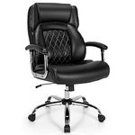 COSTWAY 300/330/400/500LBS Big & Tall Executive Office Chair, Height Adjustable Leather Computer Desk Chair with Rocking Backrest & Arms, Home Office Ergonomic Swivel Task Chair（500LBS, Black+Silver）