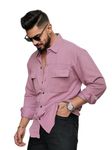 IndoPrimo Men's Regular Fit Fancy Double Pocket Casual Shirt for Men Full Sleeves - Cargo (in, Alpha, M, Regular, Pink)