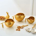 Brass Gold Chestnut Decorative & Candy Bowls - Set of 3 - Bright Gold Chestnuts, 3 Brass Servers & Spoon - Serving Nuts, Snack Tray, Chip and Dip Strong Beautiful Room Accent, Perfect for Entertaining