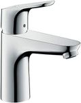 hansgrohe Focus - bathroom tap with pop-up waste set, bathroom sink tap with spout height 100 mm, basin mixer tap water-saving (EcoSmart), chrome