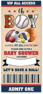 VAHATAN Sports Baby Shower Party Invitations 20 Pack Sports Ticket Invitations with Envelopes Invites Cards for Baby Shower