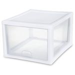 Sterilite 27 Qt Stacking Storage Drawer, Stackable Plastic Bin Drawer to Organize Shoes and Clothes in Home Closet, White with Clear Drawer, 4-Pack