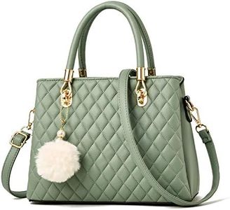 I IHAYNER Womens Leather Handbags Purses Top-handle Totes Satchel Shoulder Bag for Ladies with Pompon, Green, Medium