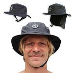 Surf Bucket Hat with Chin Straps for Surfing, SUP, and Watersports, Black, Large