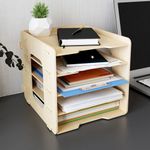 PUNCIA 5Tiers Lengthways Wood Office Paper Organizer for Desk Desktop File Holder Stackable Letter Tray Legal A4 Paper Sorter Document Book Magazine Mail Storage Shelf Rack Desk Literature Organizer