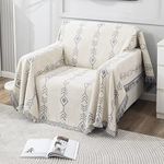 HOKIPO Chenille Thick And Soft Sofa Cover Throw Blanket Couch Protector 1 Seater,180(D)X 180(L)Cm(Ar-4590-D5),Off-White