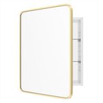 WallBeyond WallByond Bathroom Medicine Cabinet with Mirror, 22x28 Inch Gold Recessed Medicine Cabinet with Round Corner Aluminum Alloy Metal Framed, Single Door Modern MedicineMabinet with Storage