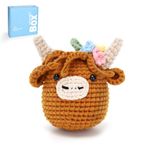 CROCHET BOX Complete Crochet Kit for Beginners - Highland Cow Crochet Kit, Flower Style, Include Video Tutorial, Instruction, Soft Yarn, Birthday Gift