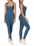 Sunzel Ribbed Yoga Jumpsuits for Women Sexy Seamless Square Neck Tummy Control Workout One Piece Jumpsuits Unitard for Women Deep Blue X-Large