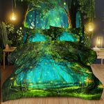 SOULZZZ Forest Comforter Set Twin Size Premium Microfiber Green Forest Mushroom Butterfly Flower Pattern Comforter 3 Piece Aesthetic Green Bedding Set with 2 Pillow Shams