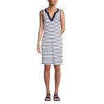 Lands' End Women's Cotton Jersey Sleeveless Swim Cover-up Dress Print Large White/Deep Sea Stripe