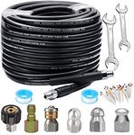 MinCHI257 100 FT Sewer Jetter Kit for Pressure Washer,Sewer Jetter Nozzles Kit,Drain Cleaning Hose for Pressure Washer,5800PSI Drain Cleaner Hose 1/4 Inch NPT (100Ft)