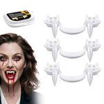 Halloween Vampire Teeth, 3 Pieces Retractable Vampire Fangs Kit with Portable Box, Reusable Fake Teeth Telescopic Teeth Fangs Braces Fake Dentures for Cosplay Party Props Halloween Party Fangs