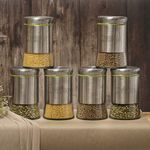 Wringo 550Ml Stainless Steel Canister Glass Jar With Lid,Premium Pantry Organizers Containers&Perfect Kitchen Storage For Canning Cereal,Coffee,Sugar,Tea,Pasta&Beans Containers Set Of 6,Silver