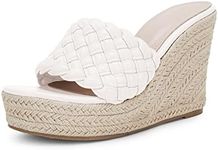 Ermonn Womens Platform Wedge Sandals Espadrilles Braided Open Toe Slip On Summer Mule High White Heels Size 7