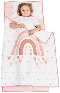 Cokouchyi Extra Large Toddler Nap mat, Toddler Sleeping Bag with Removable Pillow, Measures 53 x 21 x 1.5 Inches, Slumber Bag for Girls, Ideal for Daycare and Preschool Kindergarten, Rainbow