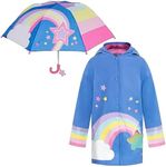 addie & tate Rainbow Rain Coats for Girls with Stars & Kids Umbrella Set - Kids Umbrellas for Rain - Kid Raincoat Rain Jacket for 7-9