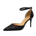 Yawors Womens LC247 Formal Wedding Dress Black Pu Mid Stiletto Heeled Sandals - 3.5 UK