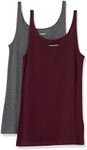 Amazon Essentials Women's Slim-Fit Thin-Strap Tank Top, Pack of 2, Burgundy/Charcoal Heather, M