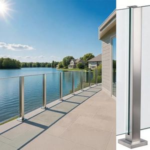 Cvter Glass Railing Post, No-Punch / 304 Stainless Steel Glass Railing Spigot with Slots & Base, Heavy Duty Balusters Clamp Bracket for Deck, Balcony, Patio, Stairs, Silver, 120cm, Mid Post