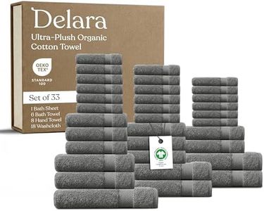 Delara Organic Cotton Luxuriously Plush Towel 33 Piece Set|GOTS & Oeko-TEX Certified|Premium Hotel Quality Towels|Feather Touch Technology|650 GSM Long Staple|Soft, Quick Dry & Ultra-Absorbent
