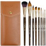 Nicpro Watercolor Paint Brushes Set, 8Pcs Kolinsky Sable Performance Paint Brush for Artist with Flat, Round, Angle, Mop, Rigger, Cats Tongue for Water Color, Gouache, Ink Painting