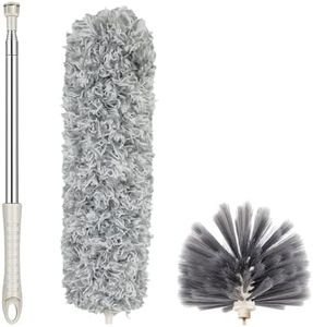 TNEMEC 2 in 1 Microfiber Feather Ceiling Duster with 100 Inches Long Stainless Steel Extendable Handle and Adjustable Dust Cleaner Brush High Roof Cobweb for Home Cleaning (Pack of 3)