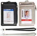 HASFINE 2 Pack ID Badge Holder with PU Leather Zipper Pocket & Lanyard, 2 Sided 5 Card Slots ID Card Holder Wallet,Detachable Keychain Lanyard for Teens Men Women(Black & Gray)