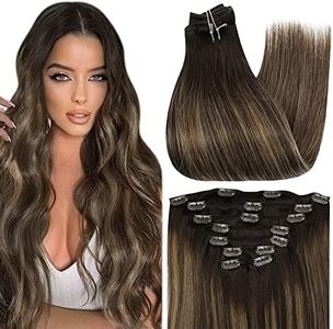 Full Shine Clip in Extensions Human Hair 20 Inch Clip in Remy Hair Extensions Color 2 Brown Fading to 8 and 22 Blonde Hair Extensions for Women Clip in 100 Gram 7 Pcs
