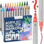 ARTISTRO 24 Colors Acrylic Paint Pens, Acrylic Paint Markers Dual Tip (Fine 1mm + Dot 5mm), Acrylic Markers for Fabric, Canvas, Rock, Glass, Wood, Paper, DIY, Paint Markers for Kids and Adults