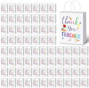 100 Pieces Teacher Gift Bags Thank You Gift Bags Thank You Teacher Paper Gift Bags with Handles Bulk Thank You Paper Bags Gift Wrap Bags for Home Office Graduation Retirement Gifts Party Decorations