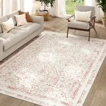 jinchan Area Rug 8x10 Washable Rug Boho Living Room Rug Floral Print Large Rug Indoor Soft Distressed Carpet Persian Thin Imitative Cashmere Rug Bedroom Dining Room Office Farmhouse Red On Cream