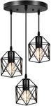 Vintage 3-Lights Ceiling Lamp Adjustable Hanging Pendant Lights Industrial Flush Mount Ceiling Lighting Fixture E27 Base Black Geometric Ceiling Hanging Lamp for Kitchen Dinning Room Hallway