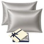 tenn well 2 Pack 100% Mulberry Silk Pillowcase Both Sides, 19 Momme Pure Silk Pillowcase for Hair and Skin, Soft & Smooth with Hidden Zipper (Standard 51 x 76cm, Grey Includes Gift Box)