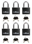 PEAKLOCK PLA0102 Keyed Alike 1-3/16” Wide Weatherproof Black Covered Aluminum Padlock 6PK