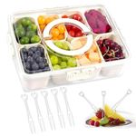 Divided Serving Tray with 100PCS Disposable Plastic Fruit Forks- Snackle Box Charcuterie Container for Portable Snack Platters Perfect for Party, Entertaining