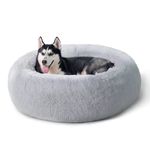 Bedsure Donut Dog Bed Large - Calming Dog Bed for Anti-Anxiety, Round Dog Bed Washable, Fluffy Pet Beds for Large Dogs, Light Grey, 80x80x20cm