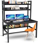 Aquzee Computer Desk with Hutch and Bookshelf, 140cm Wide Home Office Desk with 3 Tier Storage Shelves, for Study Writing Work, Easy Assemble, Black