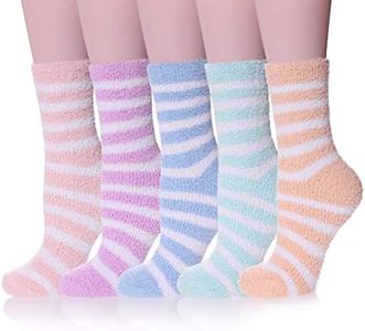 MQELONG Womens Super Soft Fuzzy Cozy Home Sleeping Socks Microfiber Winter Warm Slipper Socks, 5 Pairs Colorful Stripe, One Size