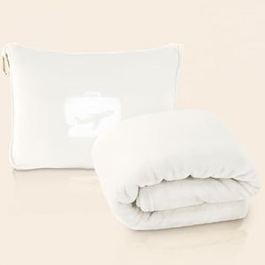 EverSnug Travel Blanket and Pillow - Ultra-Soft, Compact & Lightweight, 65x40 Inches, with Carry Case, Luggage Sleeve & Backpack Clip for Airplane Comfort (Off-White)