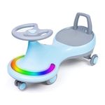 Luusa Magical Swing Car for Baby | Led Lights and Musical Rhymes | Kids | 60 Kgs Weight Capacity | 2 to 12 Years with Scratch Free Wheels (Light Blue)