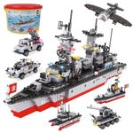 1296 Pieces Aircraft Carrier Building Blocks Set, Military Warship Battleship Building kit with Airplane, Patrol Boat, Army Car, Tank, Creative Roleplay Ship Gift Toys for Kids Boys Girls 6-12 Years