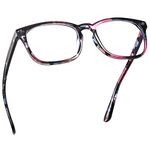 Epova TR90 Blue Light Blocking Glasses for Women and Men-Lightweight Computer/Reading/Gaming/TV/Phones Glasses-Anti Eyestrain & UV Glare, Classic Square Eyeglasses Frame with Case, Blue Flowers