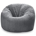 Jumbo Cord Beanbag Chair, Large in Plush, Great as Beanbag Lounger/Recliner (GREY)